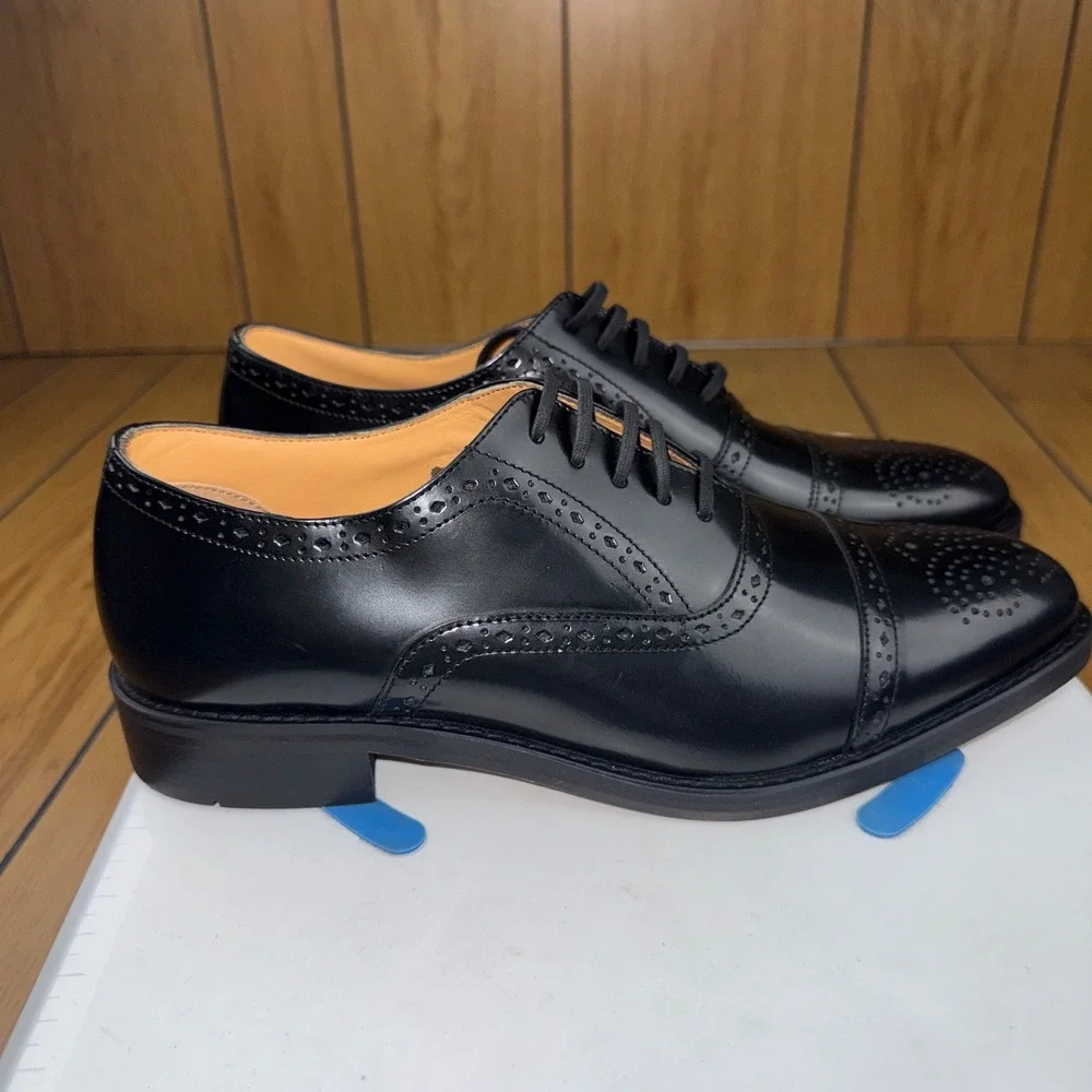 Express Mens Black Leather Brogue Cap Toe Oxford Dress Shoes 34468418 Size 8